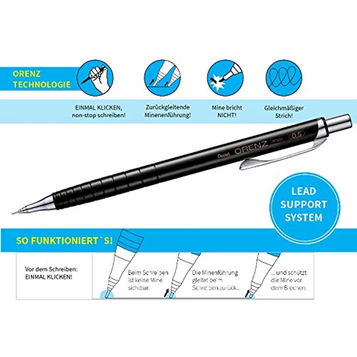 PENTEL ORENZ Druckbleistift 0,3mm/B, h.bl, präzise Schreibspitze, Blisterverpackung – Bild 4