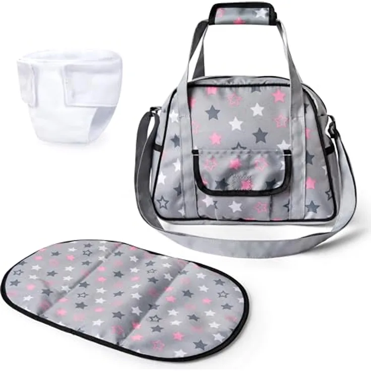 Bayer Design 69007AA Wickeltasche für Puppen mit Winkelunterlage und Stoffwindel, Grau
