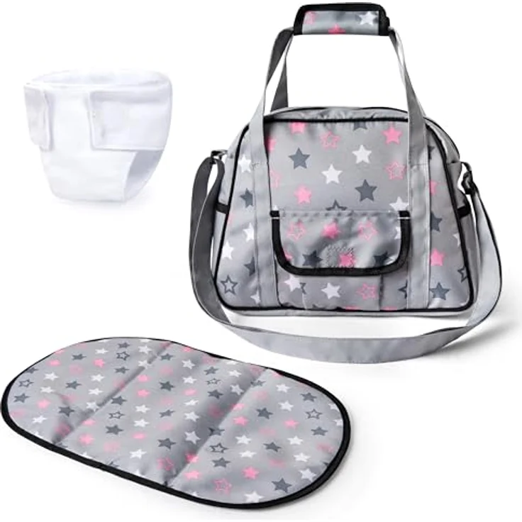 Bayer Design 69007AA Wickeltasche für Puppen mit Winkelunterlage und Stoffwindel, Grau – Bild 1