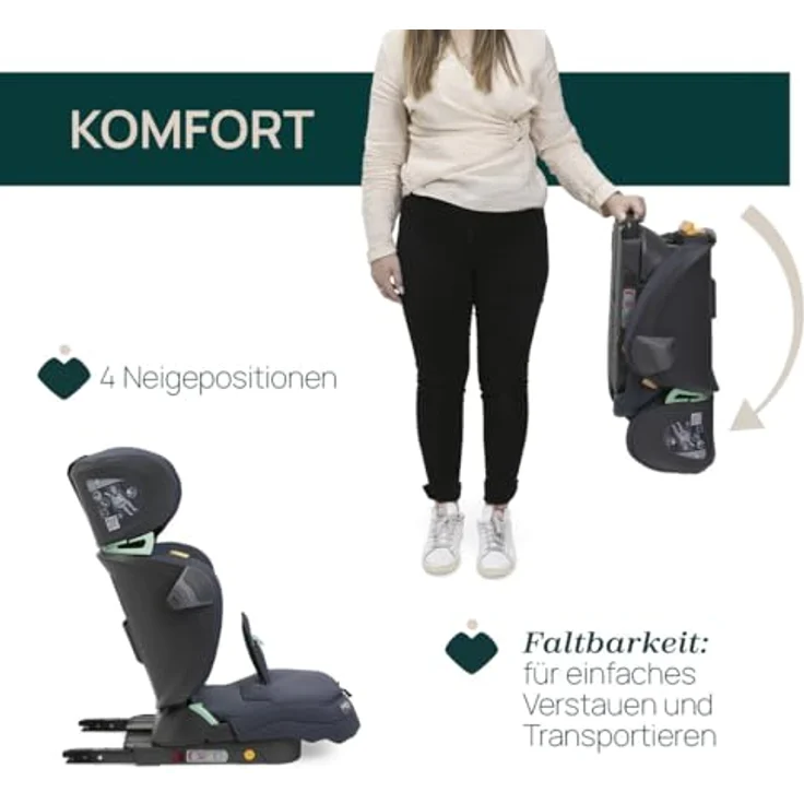 Chicco Autokindersitz FOLD & GO I-SIZE, faltbar, inkl. Seitenaufprallschutz und Bauchgurtführung, 100-150 cm, blau – Bild 7