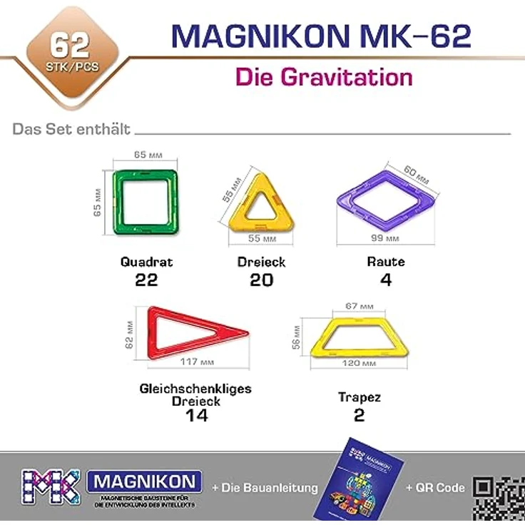 MK MAGNIKON Magnetische Bausteine Die Gravitation 62 Teile - Kinderspielzeug ab 3 Jahre, Magnete Kinder, Geschenk Für Mädchen und Jungen, Montessori Building Blocks, Magische Magnetspiel - Langlebig und sicher in der Anwendung – Bild 5