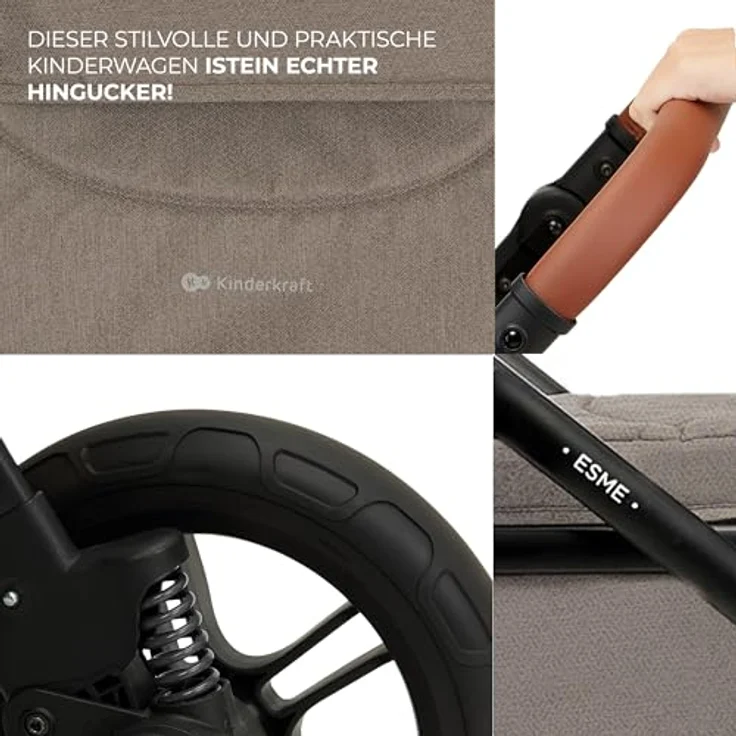 KinderKraft Esme 3-in-1 Kinderwagen, kompakt faltbar mit Ökoleder-Elementen, TPE-Gummirädern und Travel System-Funktion – Bild 14