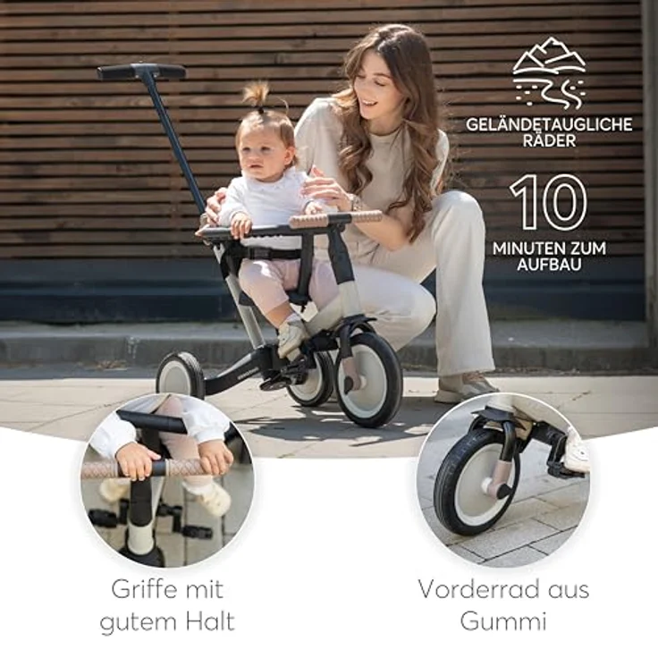 Kikkaboo Dreirad Flip 5 in 1, Stahlrahmen, rutschfeste Griffe, verstellbar, Schwarz – Bild 5