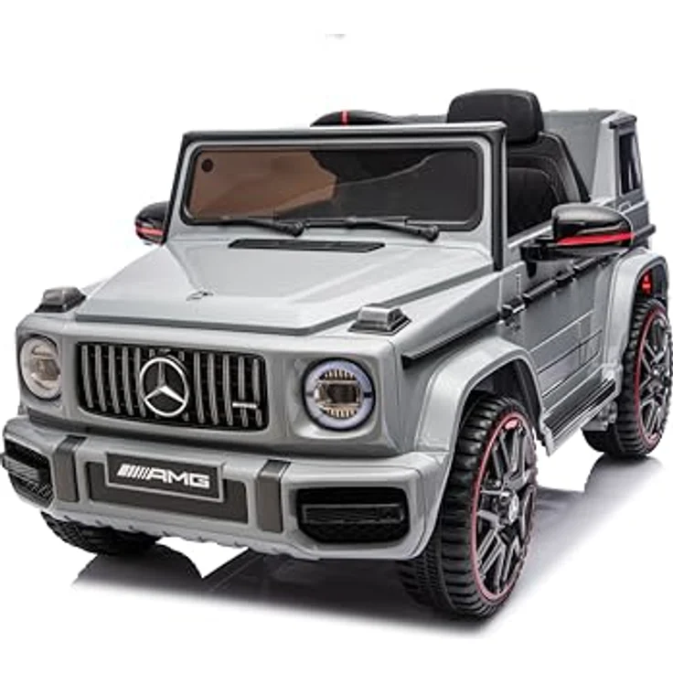 FINOOS Mercedes Benz G63 Kinder Elektroauto 12V mit Fernbedienung, grau, 2 Motoren, LED-Scheinwerfer, USB/AUX/SD-Slot, Sicherheitsfunktionen – Bild 1