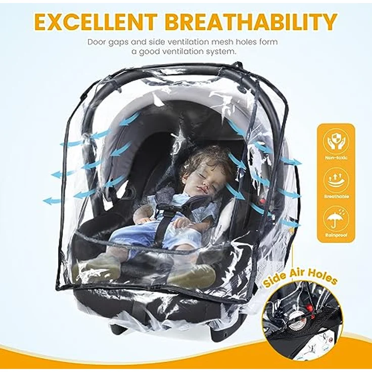 Orzbow Universal Regenschutz für Babyschale, wasserdichtes PU-Material mit Reißverschlusstür und seitlichem Netz, passend für Maxi-Cosi/Cybex/Römer – Bild 3