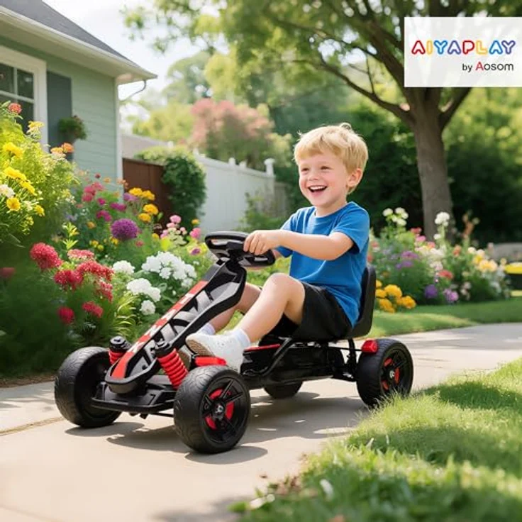 AIYAPLAY Go-Kart für Kinder 3-6 Jahre, mit Handbremse, automatischem Kupplungssystem, Vor- und Rückwärtsgang, rot – Bild 2