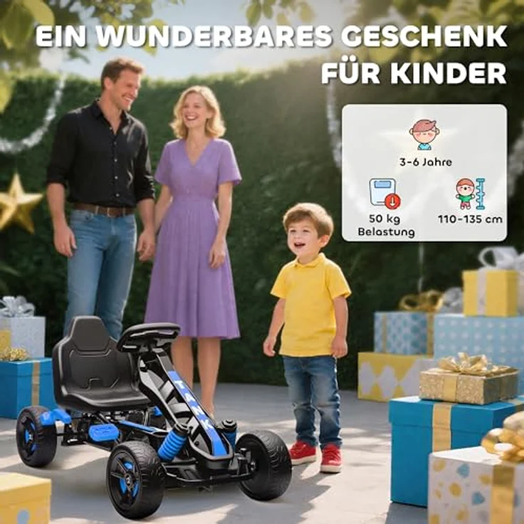 AIYAPLAY Go-Kart für Kinder, mit Handbremse, automatischem Kupplungssystem, Vor- und Rückwärtsgang, blau, geeignet für 3-6 Jahre – Bild 8