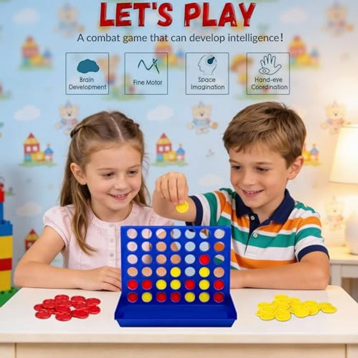 VingaHouse Vier gewinnt, Kinder Brettspiel,4 in Einer Reihe Reihe Vertikales Brettspiel, Strategiespiel für 2 Spieler,Pädagogische Spielzeuggeschenke für Kinder geeignet（groß） – Bild 5