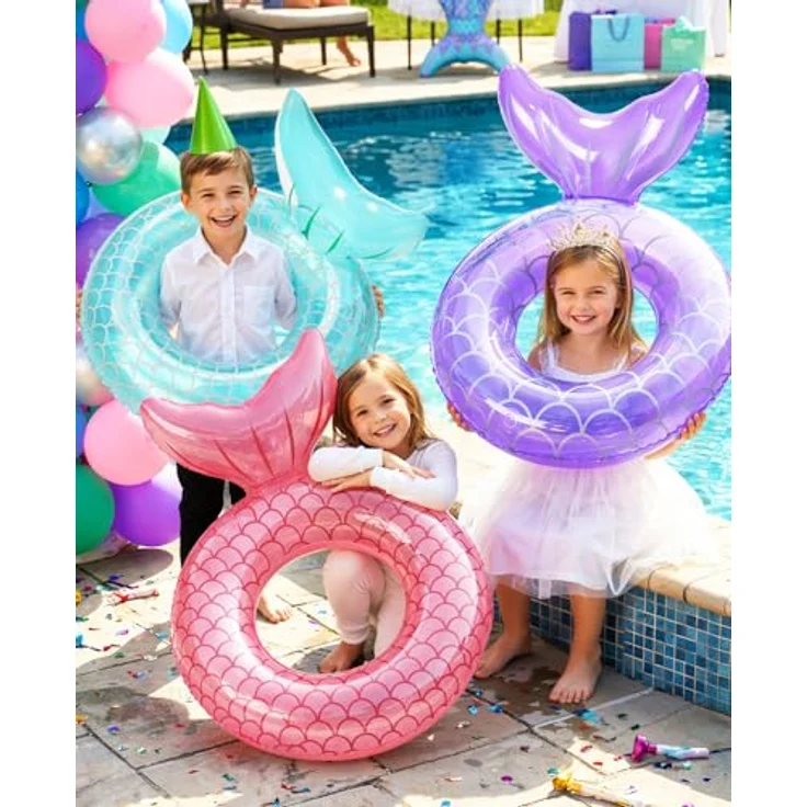 HeySplash Aufblasbarer Schwimmring im Meerjungfrau-Design, PVC Schwimmreifen für Kinder/Erwachsene, blau, max. 88 Lbs – Bild 4