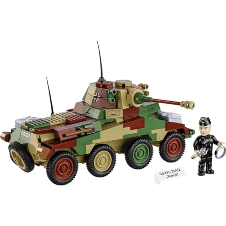 Cobi Historical Collection WWII Puma, Sd.Kfz. 234/2 Modell mit 470 Teilen, Minifigur und beweglichen Elementen, 20 x 7,5 x 11 cm – Bild 6