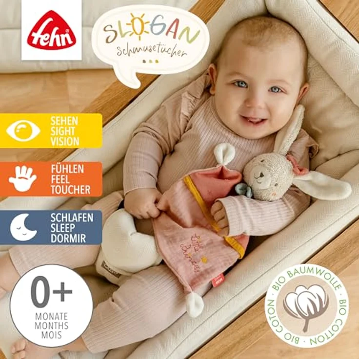 Fehn Schmusetuch Hase "Princess" – mit individuell gesticktem Slogan "Little Princess" – Bio-Baumwolle (kbA) – für Babys & Kleinkinder ab 0+ Monaten – Bild 2