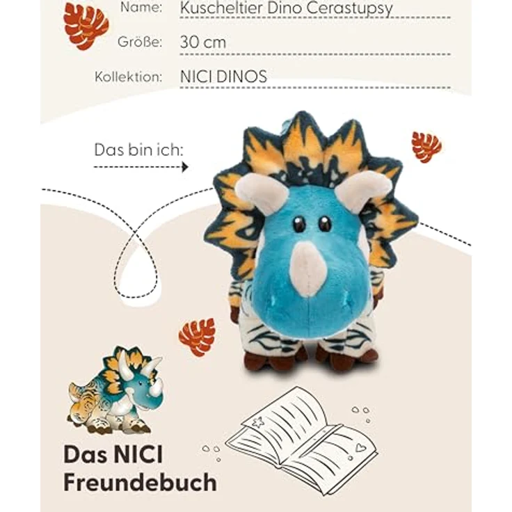 NICI Kuscheltier Dino Cerastupsy 30cm - Flauschiges Dino Stofftier aus recycelten Materialien, Blau – Bild 5