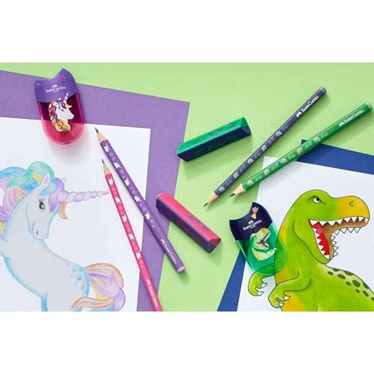 Faber-Castell 111511 Bleistift Dino, ergonomischer HB Holzstift für Kinder, blauer Schreibbleistift mit Dino-Motiven und bruchgeschützter Mine – Bild 3