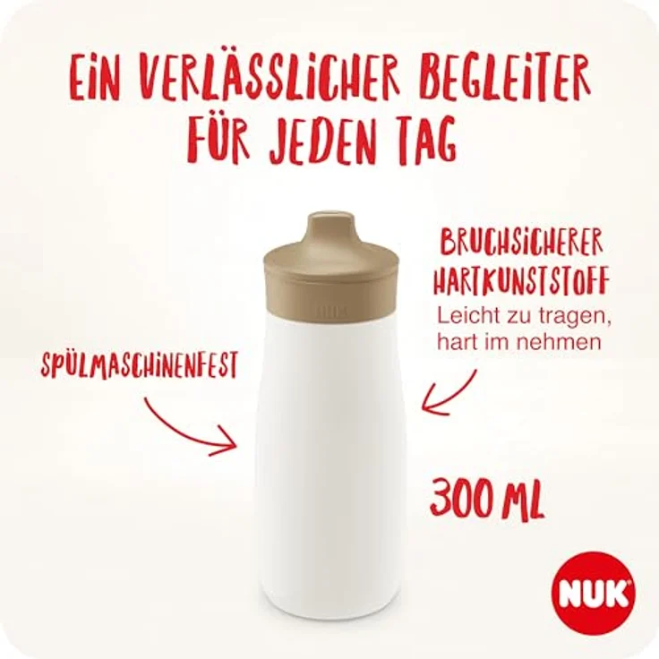 NUK Mini-Me Sip Kinderwasserflasche, 300 ml, auslaufsicher, bruchsicher, für Kleinkinder ab 9 Monate, rosa Schmetterling – Bild 5