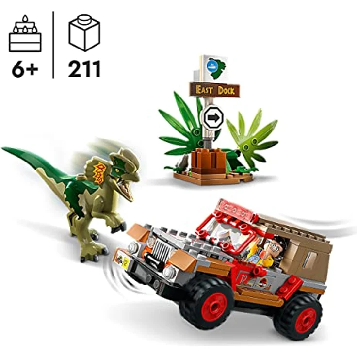 LEGO 76958 Jurassic Park Hinterhalt des Dilophosaurus, Dinosaurier Spielzeug Set mit Figur und Jeep für Kinder ab 6 Jahren – Bild 2