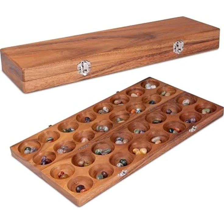Logoplay Hus Spiel mit Metallverschlüssen Silber – Edelstein-Brettspiel für 2 Spieler – 75 bunte Edelsteine, handgefertigt aus Samena-Holz – Bild 1