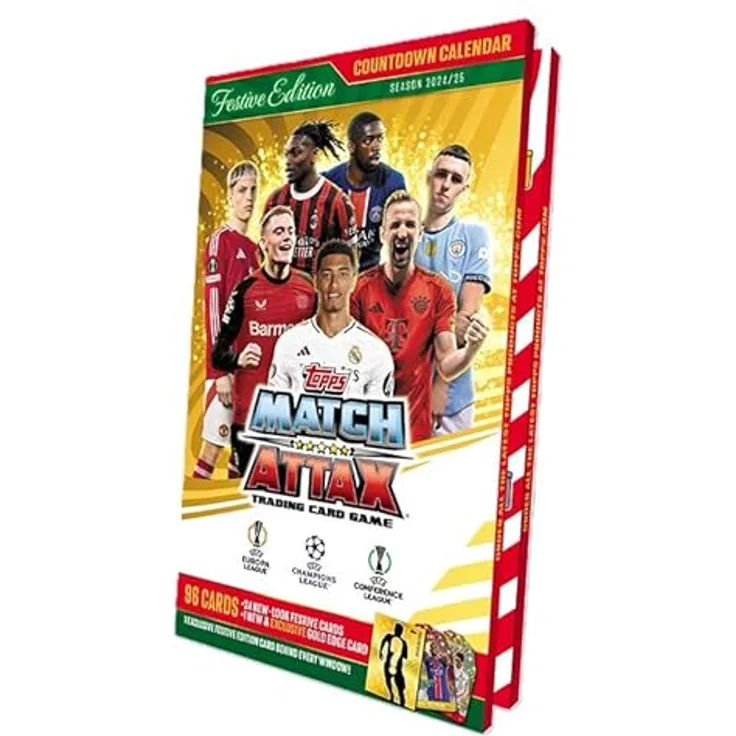 Topps Match Attax 24/25 - Adventskalender - 120 Match Attax-Karten, inklusive 24 festliche Karten und eine exklusive Gold-Edge-Karte