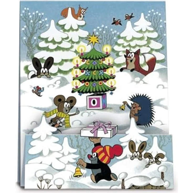 Korsch Adventskalender "Der kleine Maulwurf und seine Freunde", A4 Aufstellkalender mit 24 weihnachtlichen Motiven, illustriert von Zdenek Miler, Glitterlack verziert – Bild 2