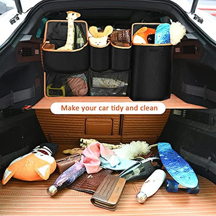 URAQT Kofferraum Organizer, 96x44 cm, wasserdicht mit 6 Taschen, verstellbarem Riemen und 3 Befestigungsriemen für SUVs – Bild 4