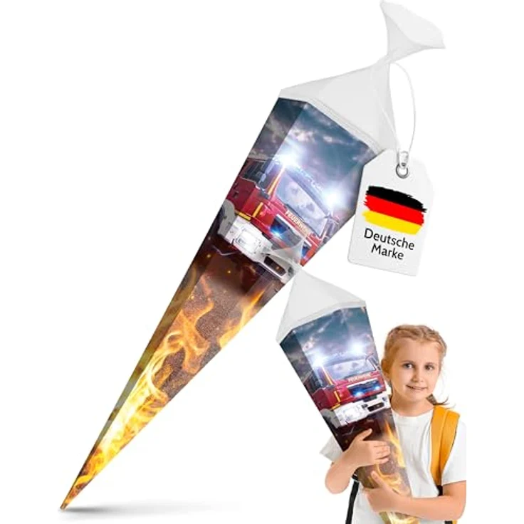 itenga Schultüte 85 cm Feuerwehr 6-eckig mit Tüllverschluss, robust und stabil für Einschulung – Bild 2