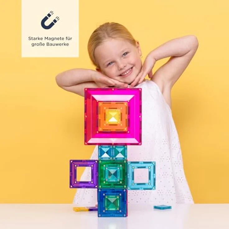 Connetix Magnetische Fliesen Bright Portal Paket, 48 Stück mit 8 leuchtend hellen Farben und verschiedenen Fliesengrößen für kreatives Bauen – Bild 4