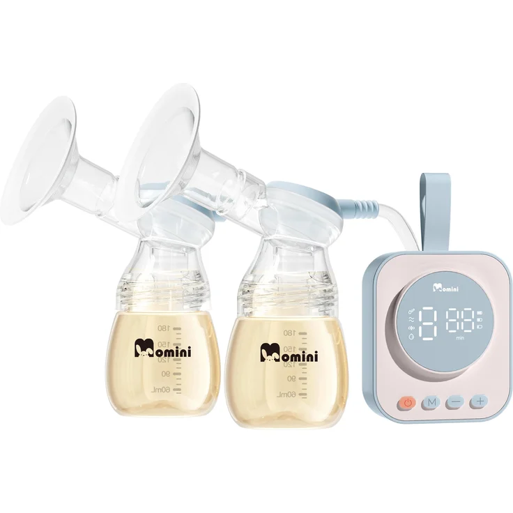 Momini TwinPump, Doppel-Elektro-Milchpumpe mit 4 Betriebsphasen und USB-C-Aufladung, kompakt und leise
