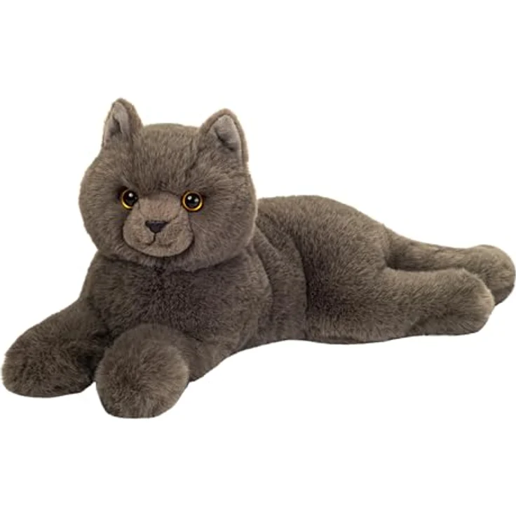 Teddy-Hermann Kartäuserkatze liegend, 36 cm, graues Plüsch mit flauschigem Fell – Bild 1