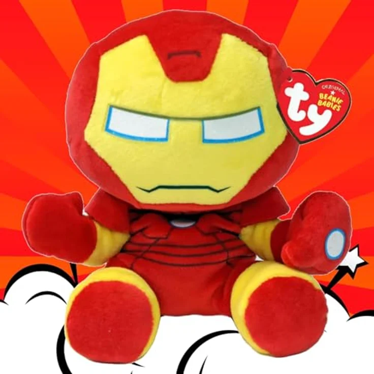 TY Iron Man Marvel Avengers Beanie Babies Regular, Weichplüsch Spielzeug, Kuscheliger Plüschteddy, rot & gold – Bild 3