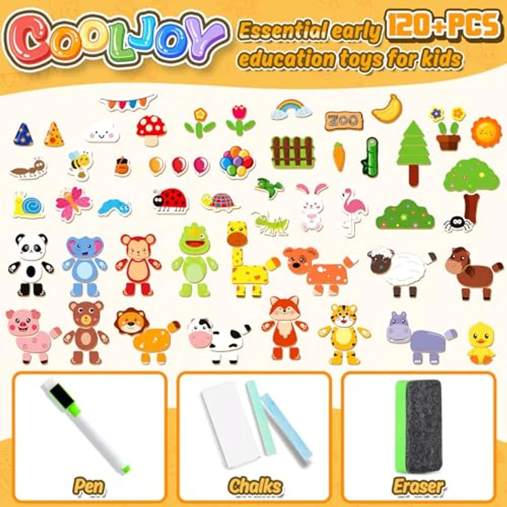 COOLJOY Magnetisches Holzpuzzle, 120+ Teile, Doppelseitige Magnettafel, Montessori Spielzeug für Kinder ab 2 Jahren, Geschenkidee für Mädchen und Jungen – Bild 3