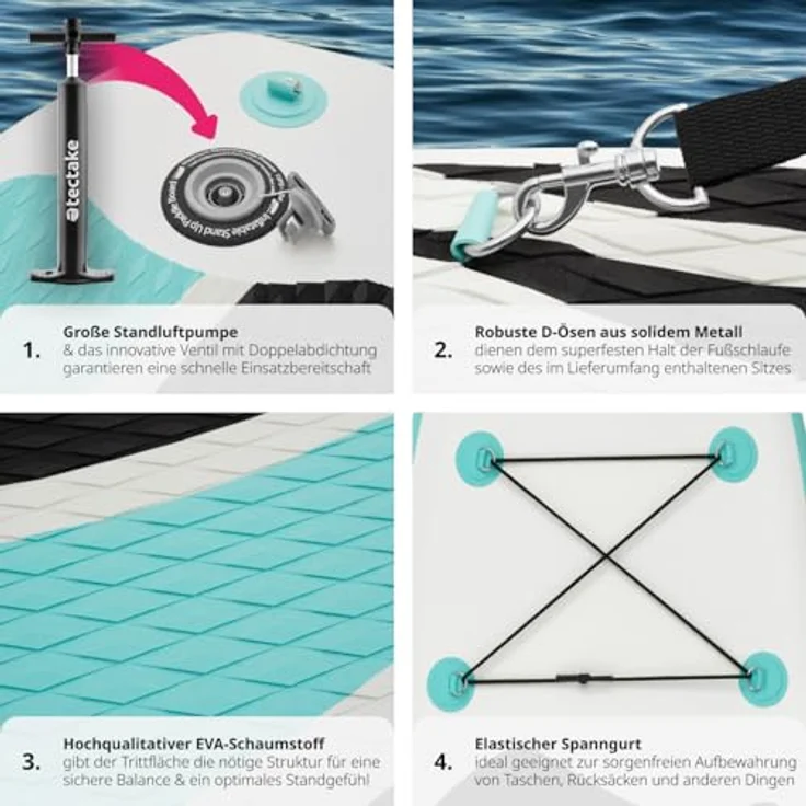 tectake SUP-Board Zenon, aufblasbares Stand-Up Paddle Board, Belastbarkeit 200 kg – Bild 5