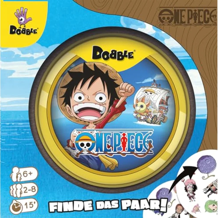 Asmodee Dobble One Piece, Familienspiel für 2-8 Spieler ab 6 Jahren, schnelles Reaktionsspiel mit 15 Minuten Spielzeit, mehrsprachige Metalldose – Bild 1