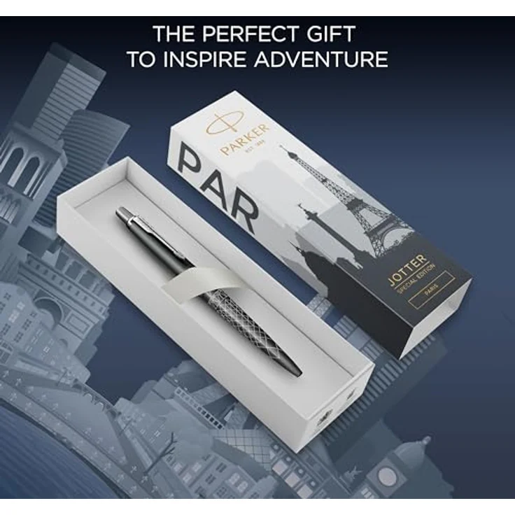 Parker Pen Jotter SE Paris Kugelschreiber M, Edelstahl grau/silber, limitierte Sonderedition mit lasergravierter Skyline und Klickmechanismus – Bild 7