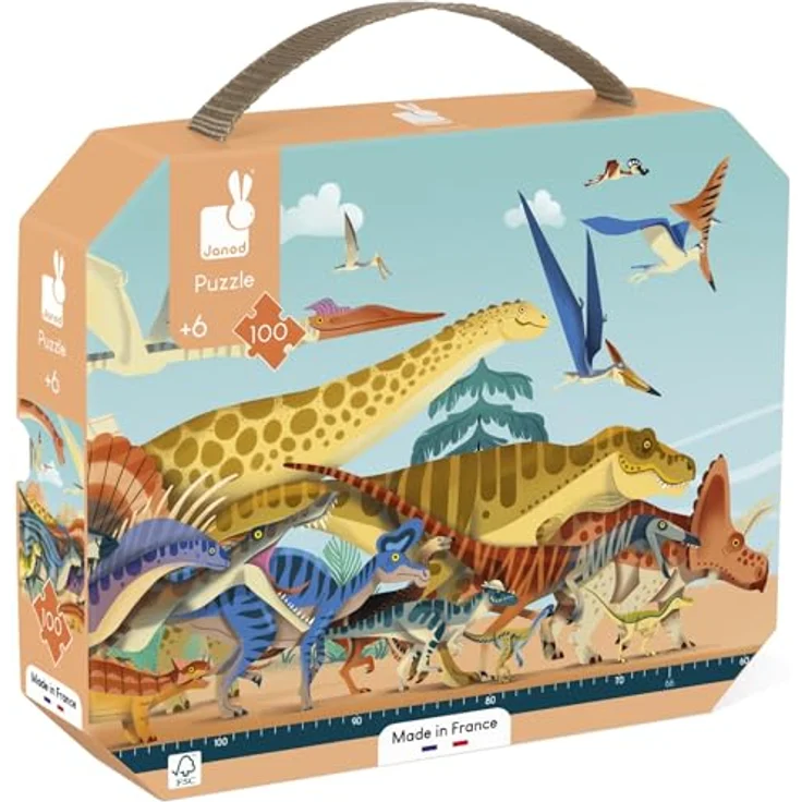 Janod Kinder-Panoramapuzzle Dino, 100 Teile, 1 Meter lang, FSC-zertifizierte Pappe, Pflanzenfarbe, ab 6 Jahre, J05831 – Bild 1