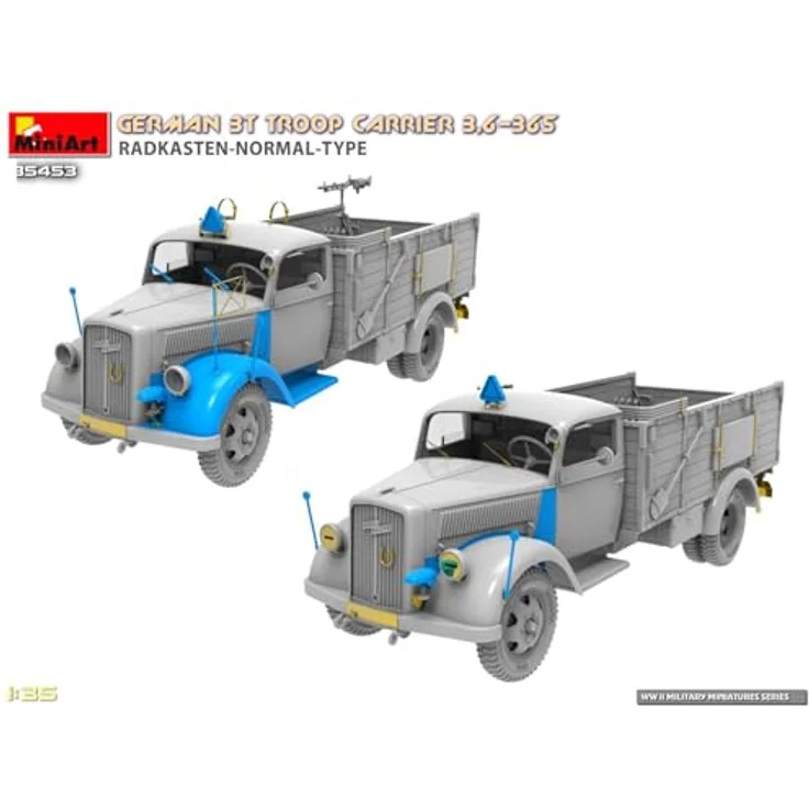 Mini Art Miniart 1:35 - German 3T Truck 3,6-36S Radkasten Normal Type, detaillierter Modellbausatz mit Truppenbänken für Wehrmacht-Transporter – Bild 13