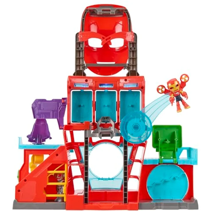 Marvel Iron Man and his Awesome Friends, elektronisches Iron Quartier Spielset mit 40+ Sounds, 2-in-1 Spielset und Rollenspielmaske, enthält 5 Accessoires und bewegliche Action-Figuren – Bild 3