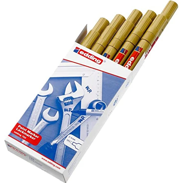 edding 750 Lackmarker - gold - 10 Stifte - Rundspitze 2-4 mm - Lackstift zur Markierung und Beschriftung von Metall, Glas, Stein oder Kunststoff - hitzebeständig, permanent, wisch- und wasserfest – Bild 2