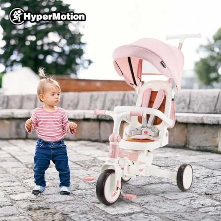 HyperMotion 8-in-1 Dreirad TOBI Forest (Rosa) für Kinder ab 1 Jahr, mit 360° drehbarem Sitz, höhenverstellbarer Schubstange, klappbarem Sonnendach und EVA Rädern – Bild 4