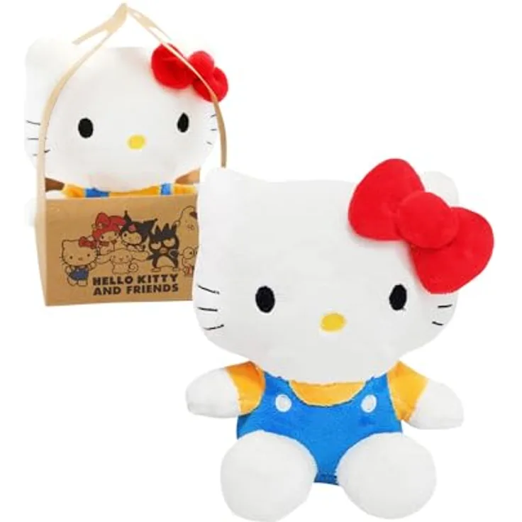 Joy Toy Hello Kitty Classic Plüsch 14 cm, weicher Plüsch in Kartontäschchen, weiß, blau, rot