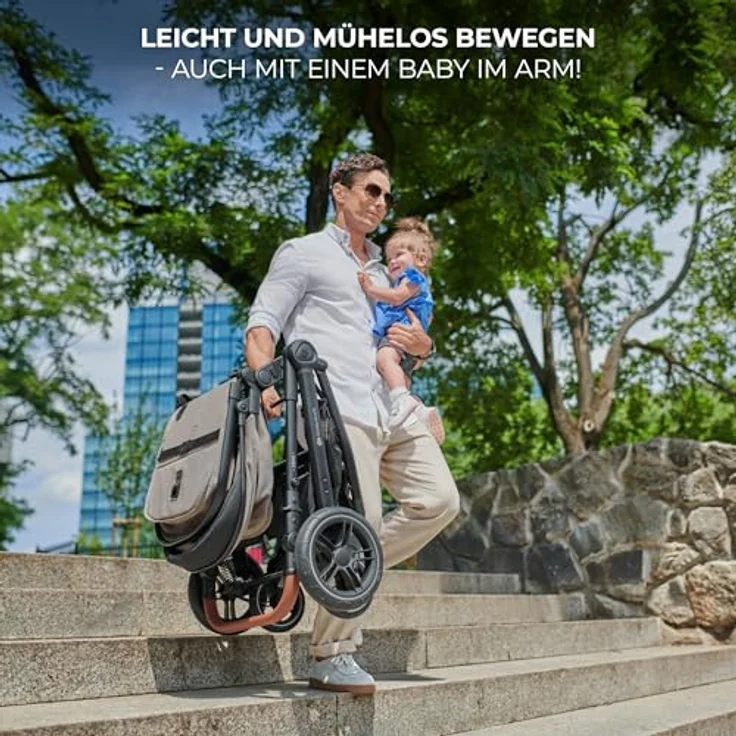 Kinderkraft ESME 2-in-1 Kinderwagen, Babywanne & Sportsitz bis 25 kg, Travel System mit Adaptern, große gefederte TPE-Räder, kompakt faltbar, Grau – Bild 4