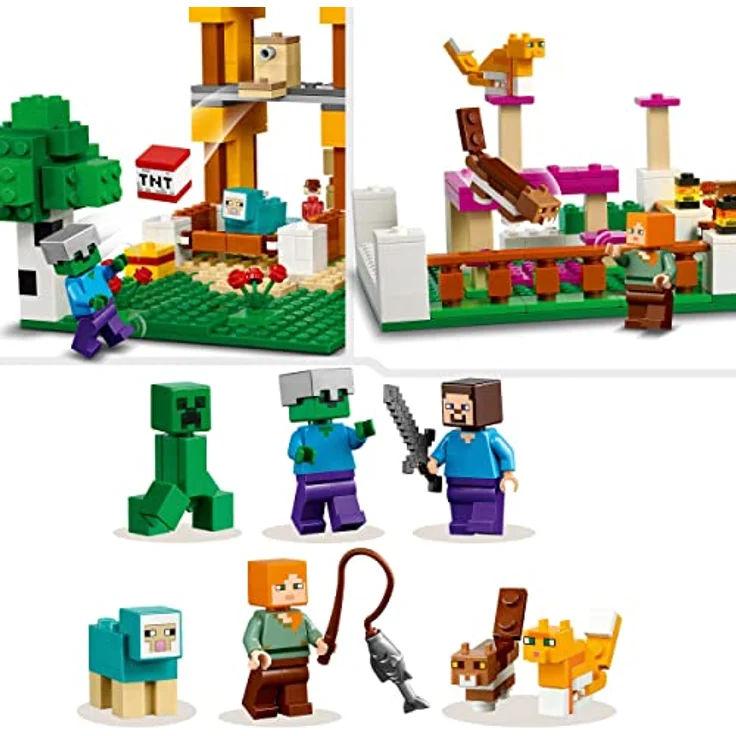 LEGO 21249 Minecraft Die Crafting Box 4.0, 2in1-Set zum Bauen, Türme am Fluss oder Katzenhütte, mit den Figuren Alex, Steve, Creeper und Zombie-Mobs, Actionspielzeug für Kinder, Jungen und Mädchen – Bild 4