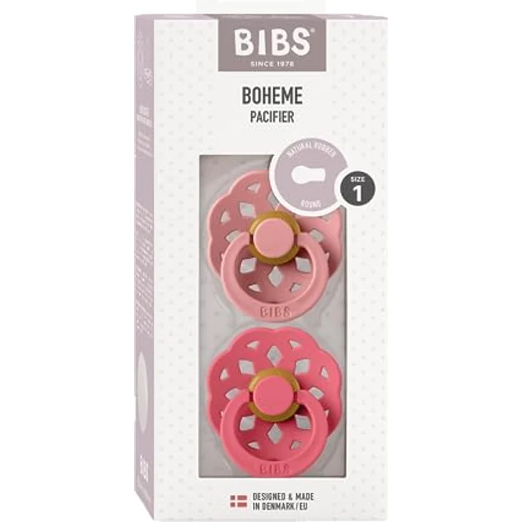 BIBS Boheme Schnuller 2er-Pack. BPA-frei, Kirschform Nippel. Naturkautschuk/Latex, Hergestellt in Dänemark, Größe 1 (0-6 Monate), Dusty Pink/Coral – Bild 3