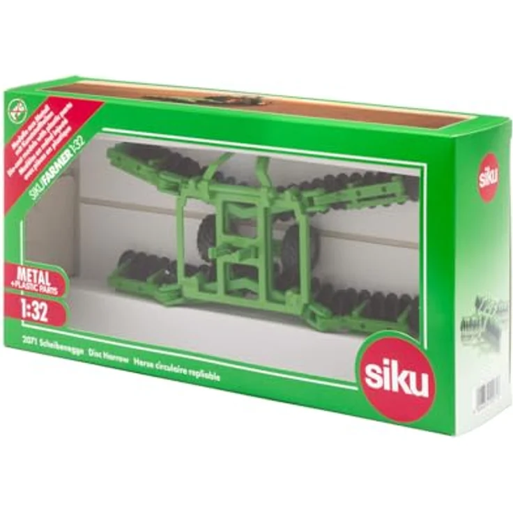 Siku 2071 Scheibenegge 1:32 Metall/Kunststoff Grün/Schwarz Gummierte Reifen, kompatibel mit Anhängerkupplungen von 1:32 Traktoren – Bild 4