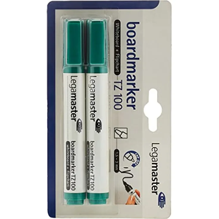 Legamaster 7-110504-2 Boardmarker TZ100, nachfüllbar, 1.5-3 mm, 2 Stück in SB-Verpackung, grün