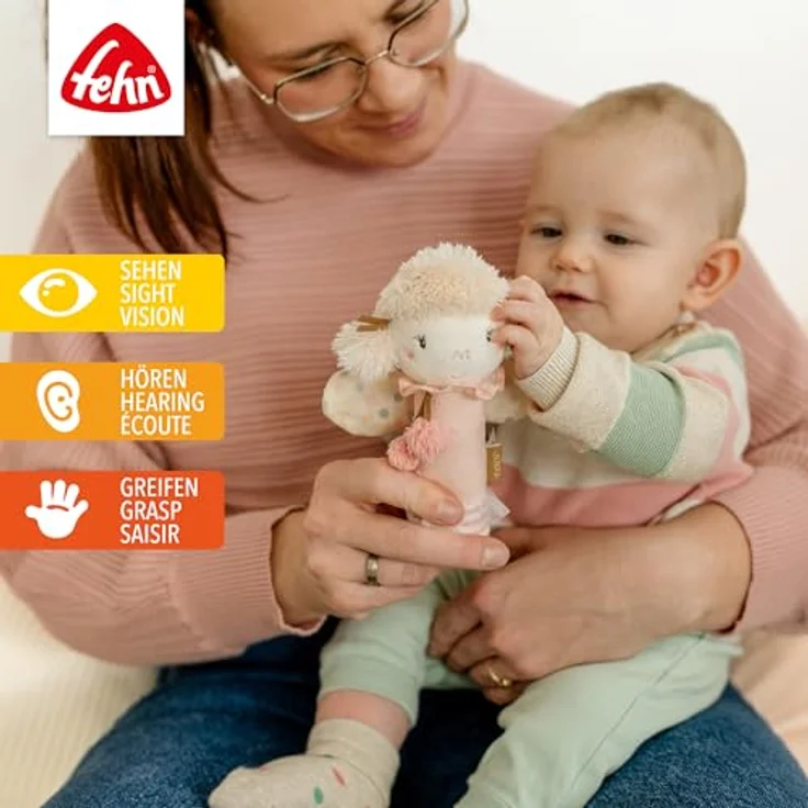 Fehn Greifling feehnLAND, Stabgreifling Fee mit Quietsche und Rassel, Glow-in-the-dark Bestickung, für Babys ab 0+ Monaten – Bild 2