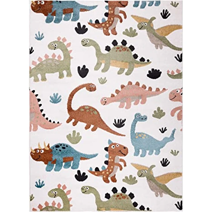 rugsx Fun Dino Kinderteppich, Dinosaurier-Muster in Creme, 140x190 cm, 100 % Polypropylen, pflegeleicht, für Fußbodenheizung geeignet – Bild 3
