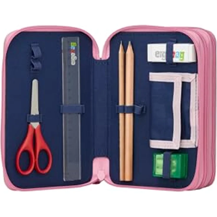 ergobag Maxi Mäppchen Set 40-Teilig, Lyra Bunt- und Filzstifte, Kleingeld Fach, Lineal, Schere WolkenzauBär - Pink – Bild 5