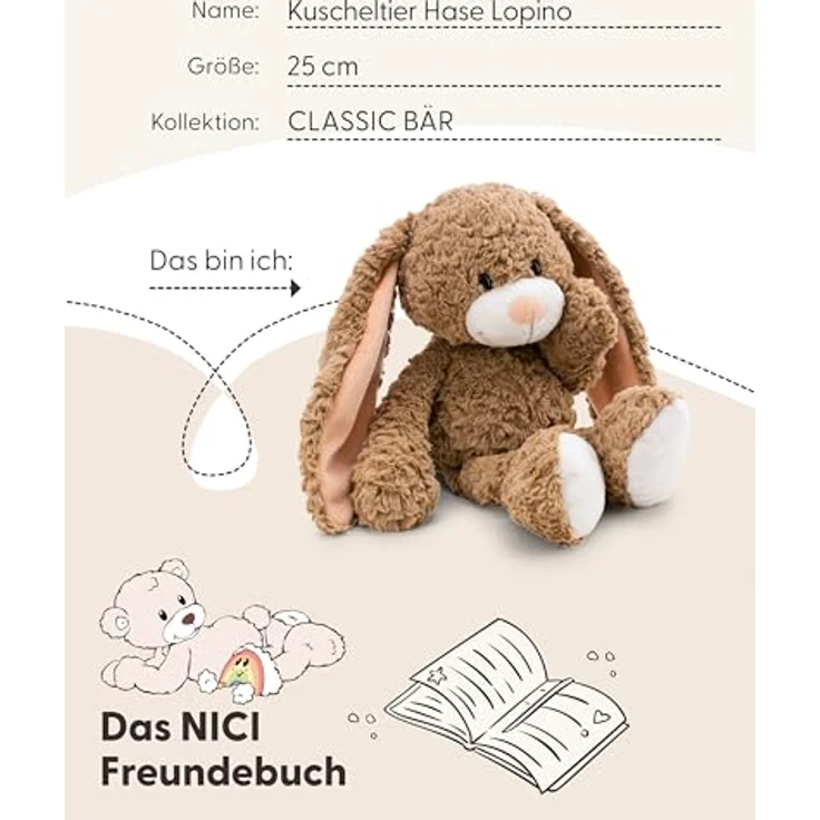 NICI Hase Lopino 25cm, braun - Weiches Plüschtier mit überlangen Schlappohren und einzigartiger Körperform, ideal zum Kuscheln & Spielen, tolle Geschenkidee für Kinder & Erwachsene | 62314 – Bild 5