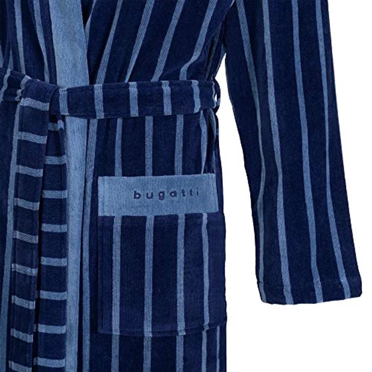 Bugatti Bademantel Antonio, Blau, 100% Baumwolle, Gr. XL, Oeko-Tex® Standard 100, Taschen, modische Optik – Bild 3