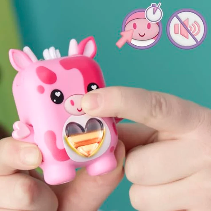 Nano-Mals Mootilda, elektronische Fidget-Kuh in Rosa mit farbwechselnder Herzanzeige und ansteckbarem Outfit – Bild 5