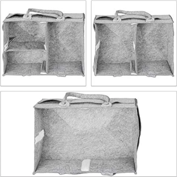 relaxdays Wickeltasche Baby Windel Caddy Filz, hellgrau, 11 Fächer, individueller Stauraum, tragbar – Bild 6